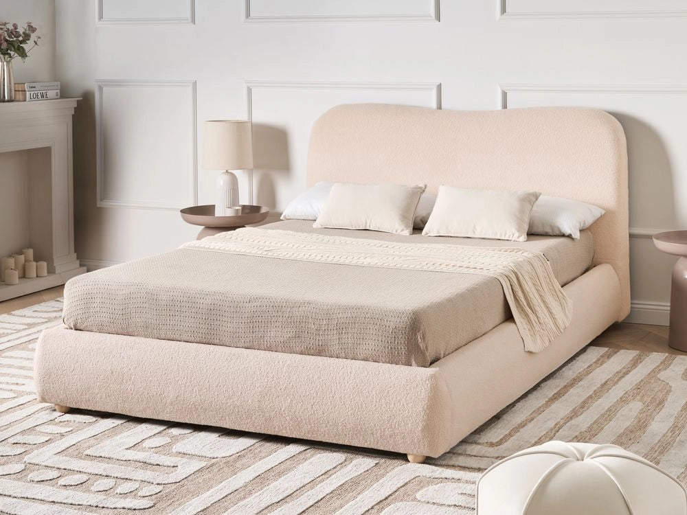Letto matrimoniale con contenitore 140 x 200 cm bouclé beige chiaro stile minimalista