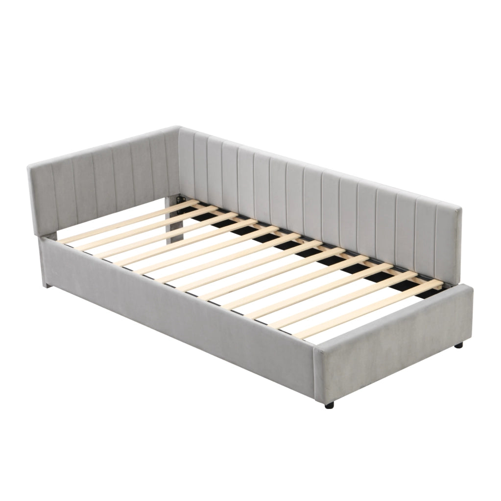 Letto imbottito 90x200 cm con rete a doghe; in velluto grigio