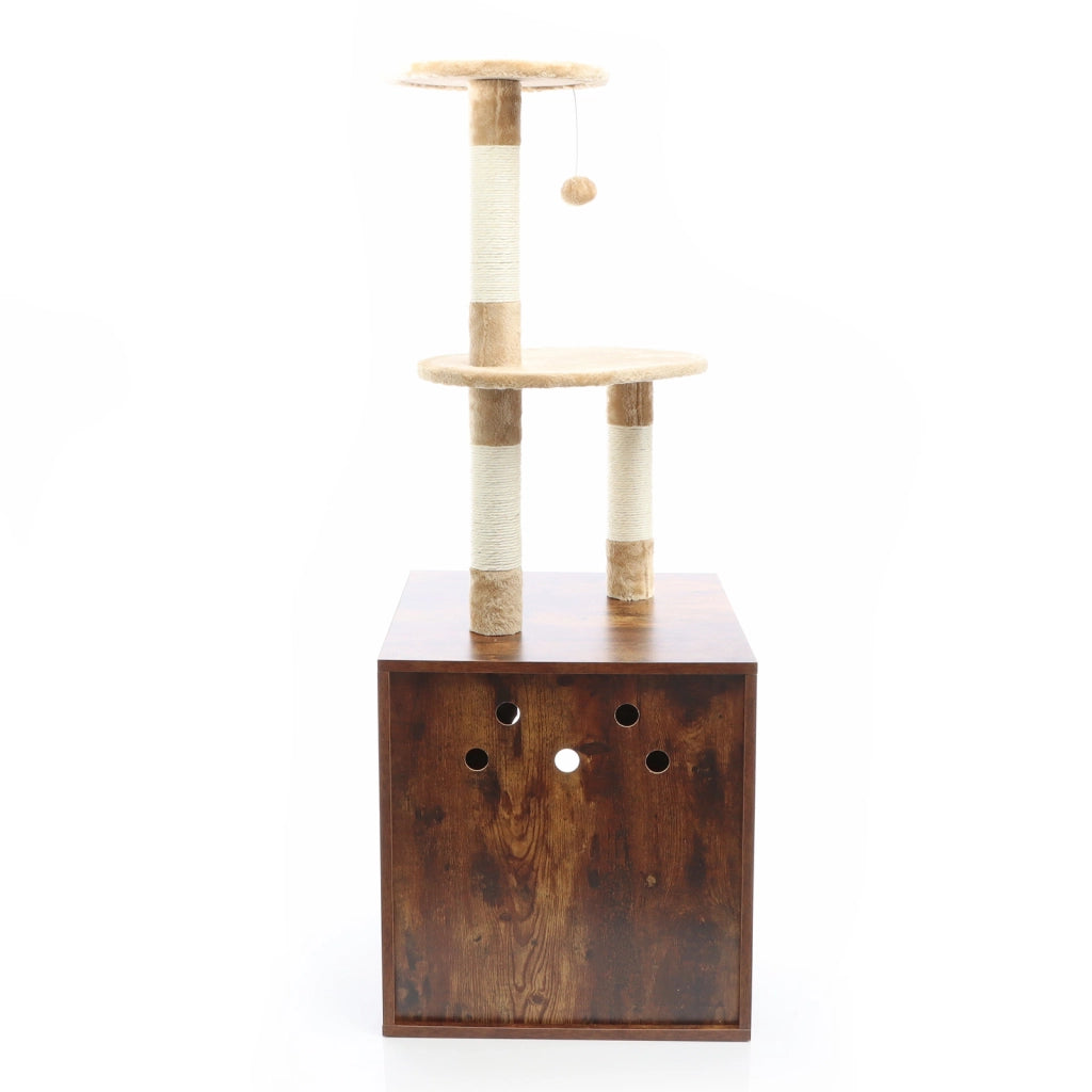 Fudajo Albero tiragraffi Design con box in legno marrone Mobile multifunzione con toilette gatti