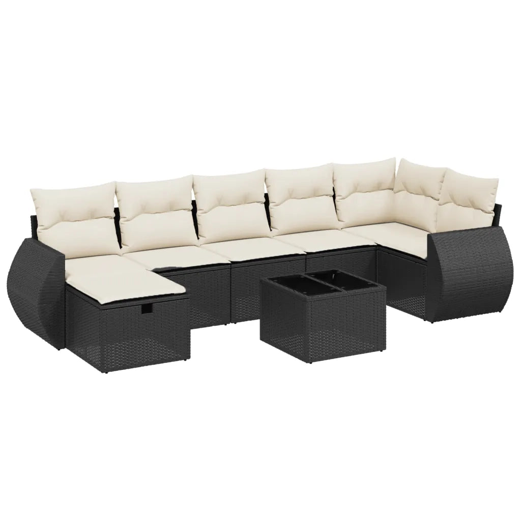 Set Divani da Giardino con Cuscini 8 pz Nero in Polyrattan