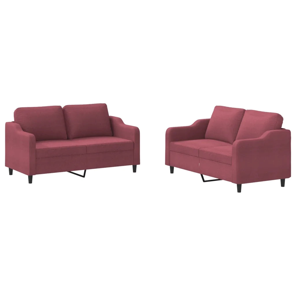 Set di Divani 2 pz con Cuscini Rosso Vino in Tessuto 3201808