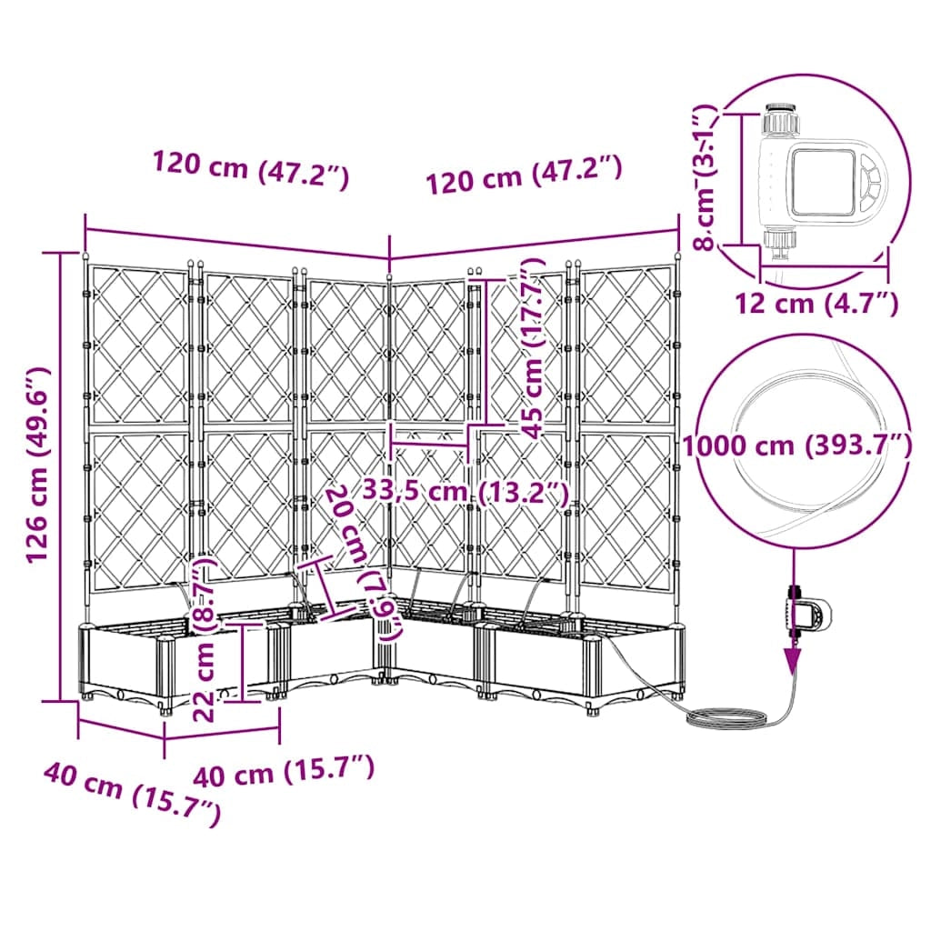 Set di 5 fioriere da giardino moderne per esterni 120 x 120 x 126 cm con sistema di irrigazione acciaio bianco 02_0058618