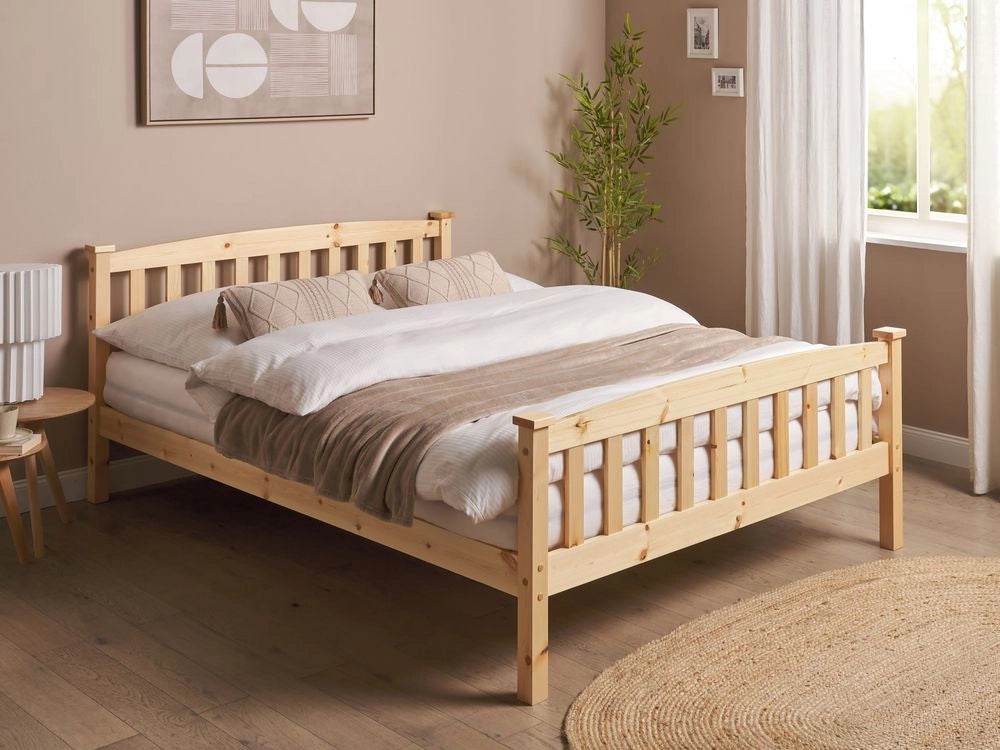 Letto matrimoniale in legno di pino chiaro 140 x 200 cm rete a doghe