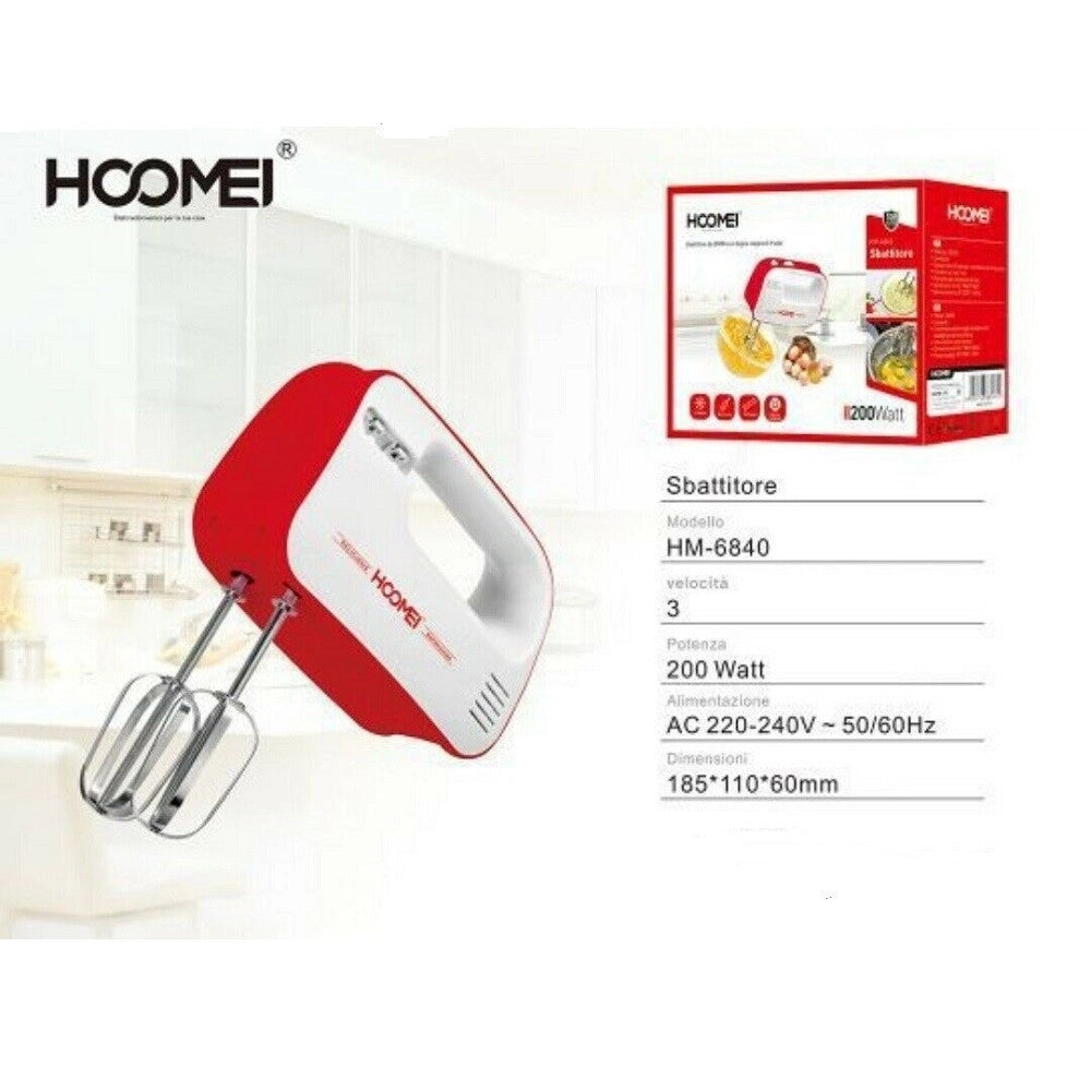 Trade Shop - Sbattitore Elettrico Frullatore Impastatore 3 Velocita' 200 Watt Hoomei Hm-6840 -