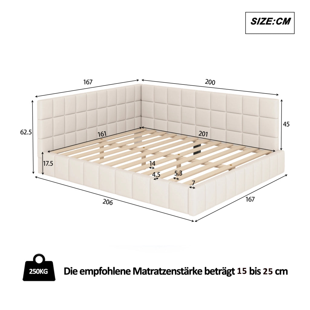 Letto imbottito 160x200 cm trasformabile in divano in velluto beige