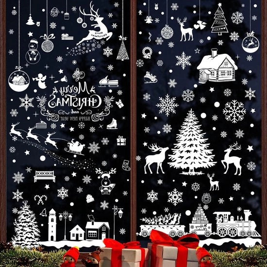 Decorazioni per finestre e porte di Natale - Stickers di neve che si attaccano da soli - 236 pezzi - per finestre, porte e vetrine
