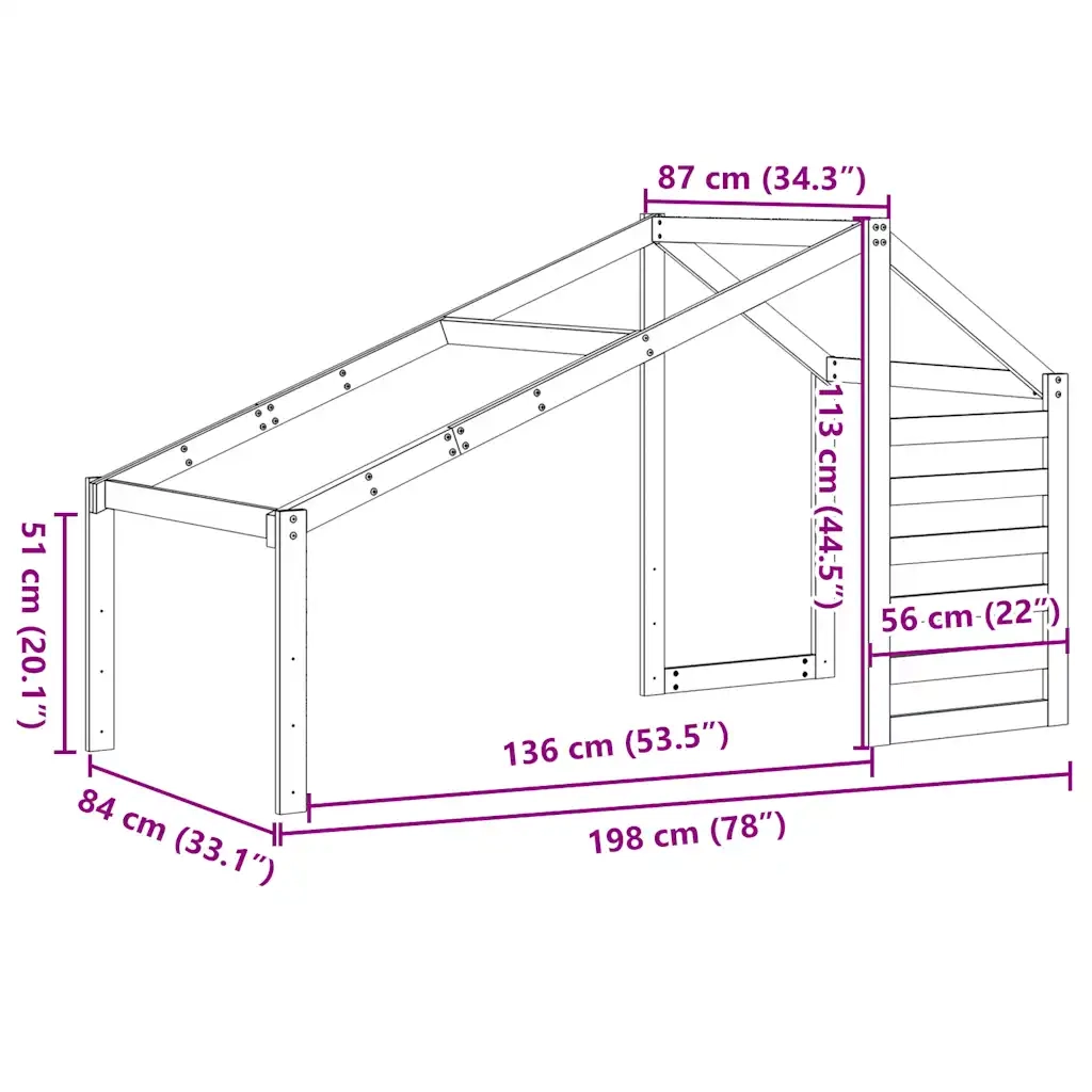 Tetto per Letto Bambini 198x87x113 cm in Legno Massello di Pino