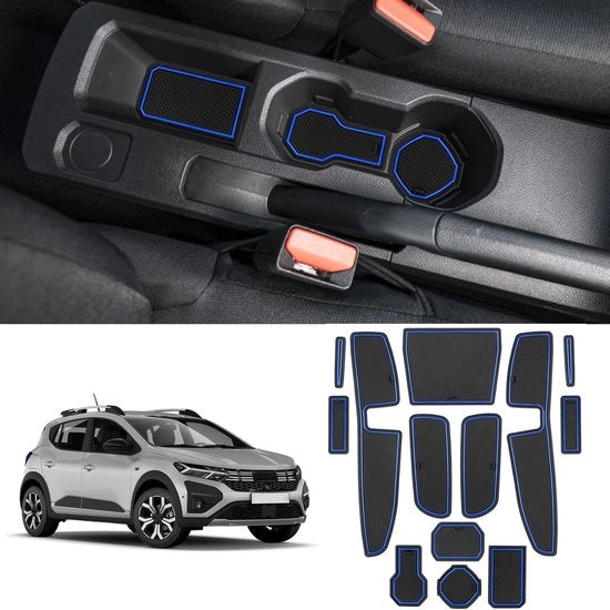 Matte antislip per Dacia Sandero 3 Sandero Stepway 3 2021-2024, mattoncini in gomma per console centrale, finestrini, portabicchieri, Dacia Sandero mattoncini antislip in gomma (blu)