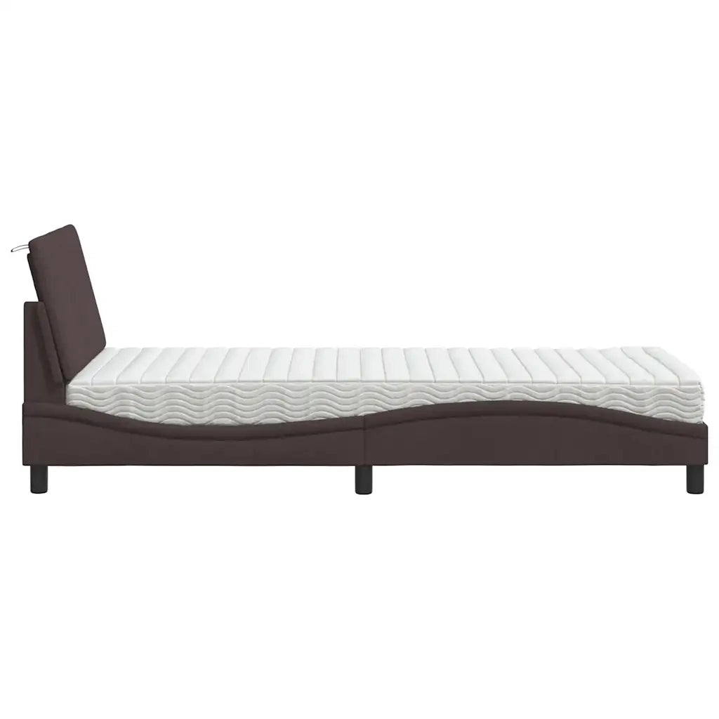 Letto con Materasso-Struttura Letto con Materasso Hanko Marrone Scuro 80x200 cm in Tessuto