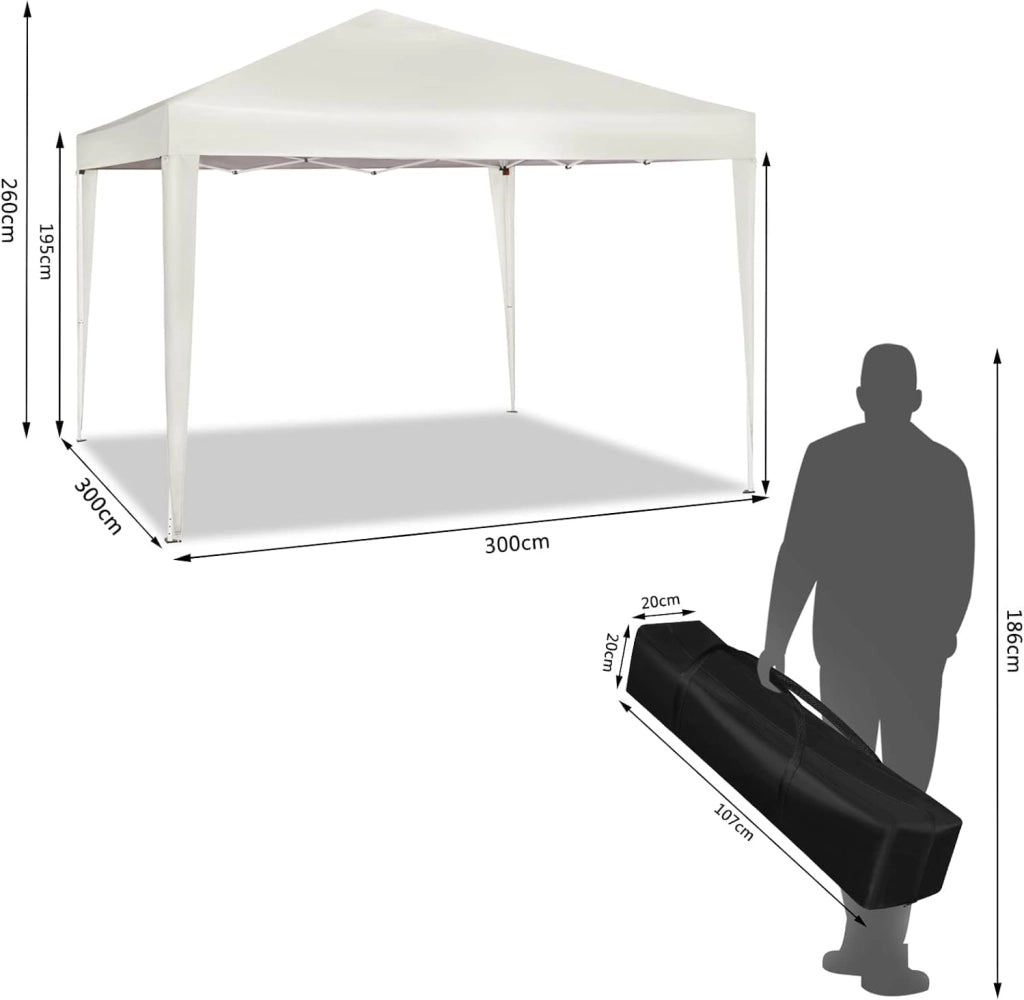 Gazebo da Giardino Richiudibile 3x3m Gazebo da Esterno in Ferro Regolabile in Altezza Tendone Pieghevole con Set di 4 Sacchi di Sabbia, Facile da Montare Beige