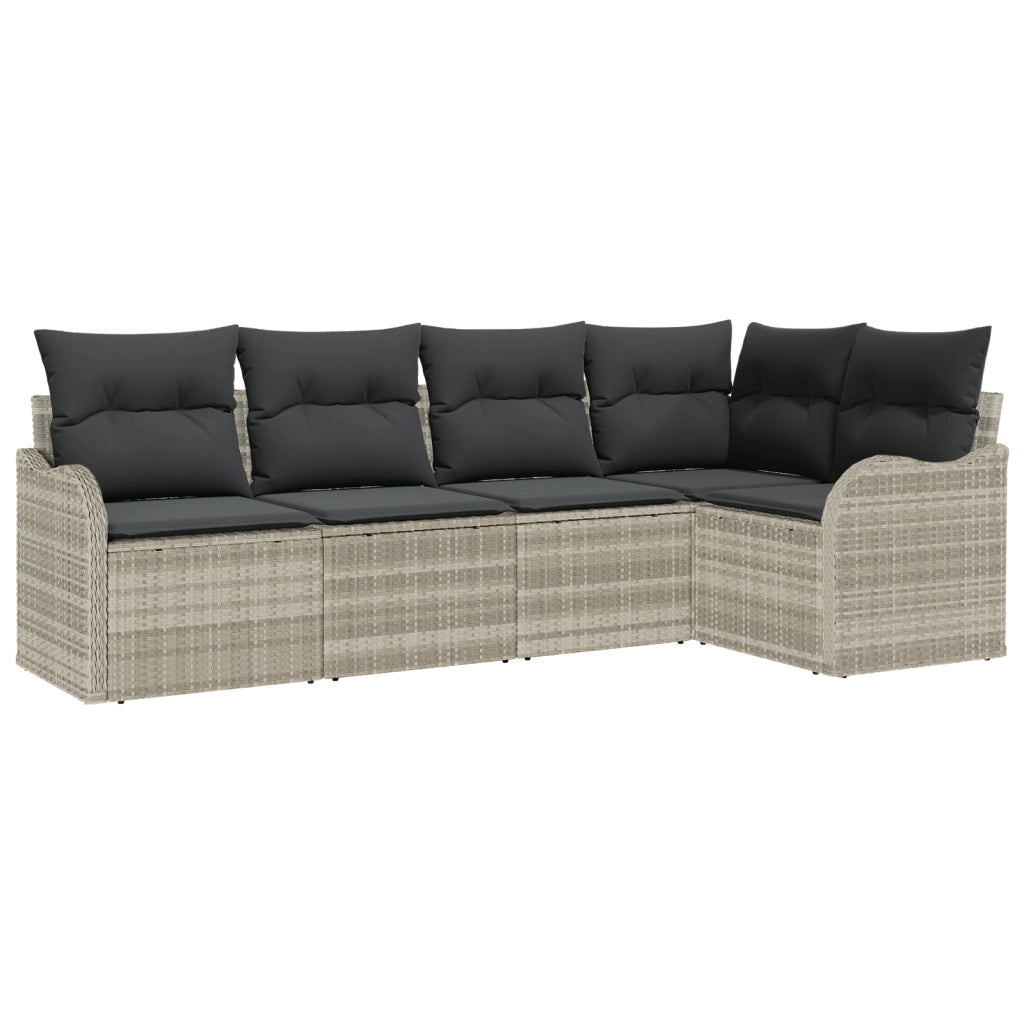 Set di divani da giardino  5 pezzi con cuscini in polyrattan grigio chiaro