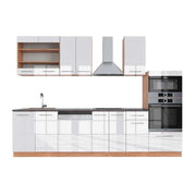 Cucina componibile Fame-Line Bianco lucido/Rovere dorato 300 cm con armadio alto, PL Antracite Vicco