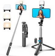 Polo da Selfie con Tripode e Luce di Rimpolpo 106CM, Compatibile con iPhone e Samsung, con Controllo a Distanza e Rottore a 360°