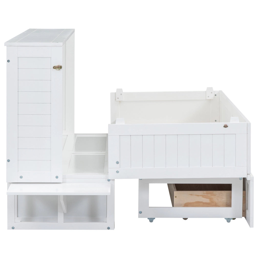 LETTO A SCOMPARSA 140x200 cm Bianco in pino e MDF con cassetto e ripiani