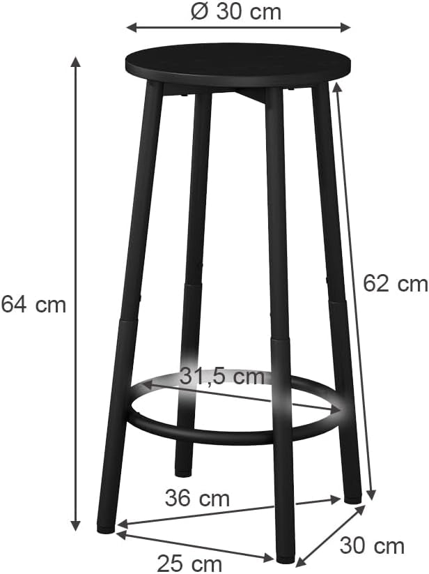 Set di 2 sgabelli da bar Edmonton, Nero, 31.5 x 64 cm 2 parti, regolabile in altezza con poggiapiedi per posizioni di seduta flessibili