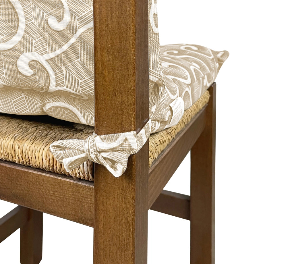 Set Cuscini Sedia Con Schienale Imbottiti Con Laccetti Banda Elastica 40 x 80 Cm InlayBeige - 2 Pezzi