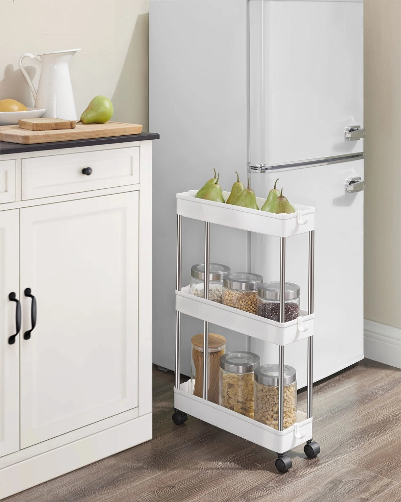 Carrello portaoggetti mobile Valora White con 3 ripiani portaoggetti per cucine