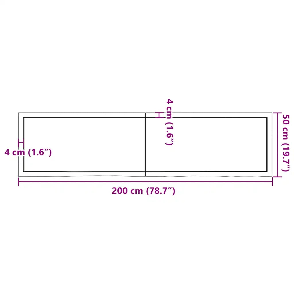 Piano Tavolo Marrone 200x50x(2-4) cm Rovere Massello Trattato 3156460