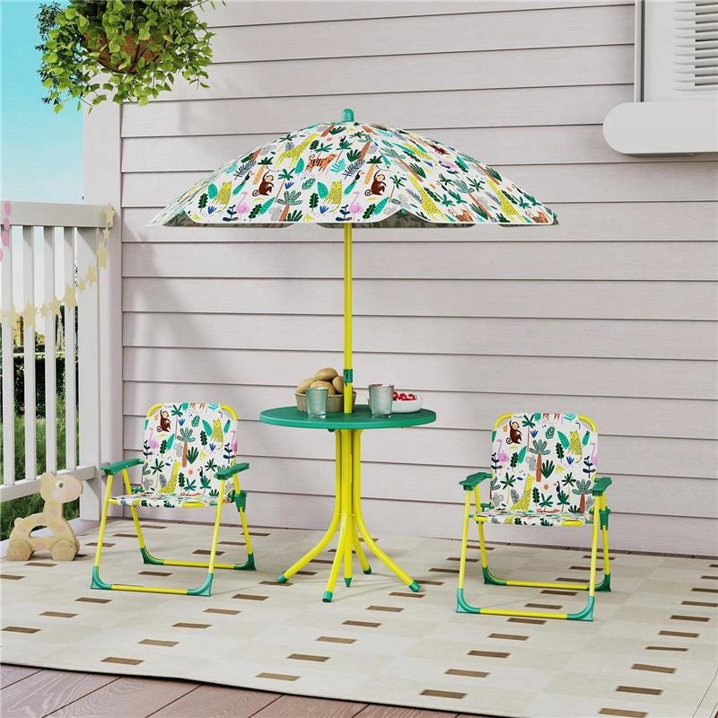 TAVOLO DA PICNIC PER BAMBINI SET TAVOLO E SEDIE CON OMBRELLONE VERDE