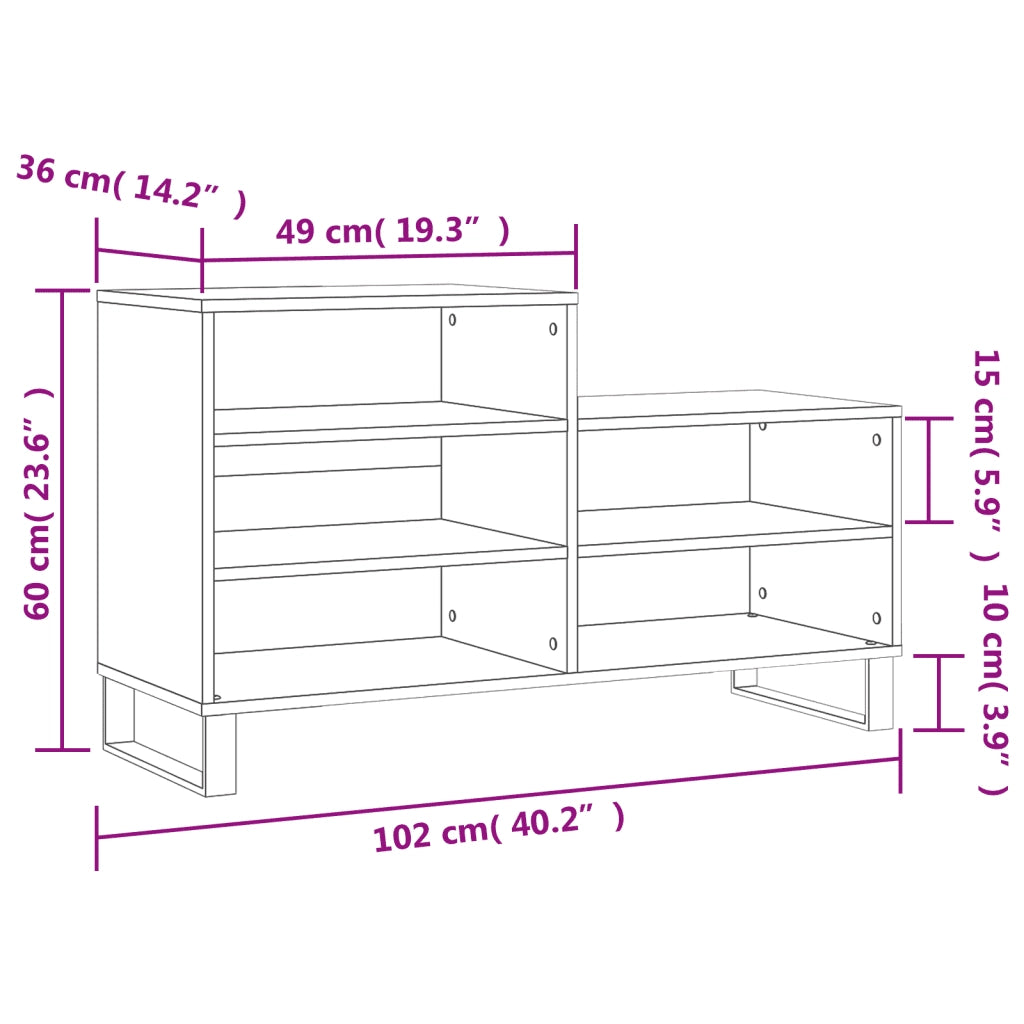 Scarpiera-Scaffale per scarpe Nera 102x36x60 cm in Legno Multistrato 158405