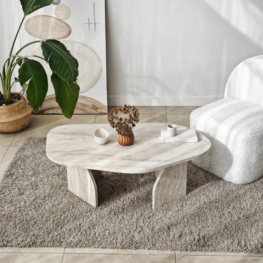 Tavolino in legno "Rock" 100 x 60 x 35 cm - Travertino