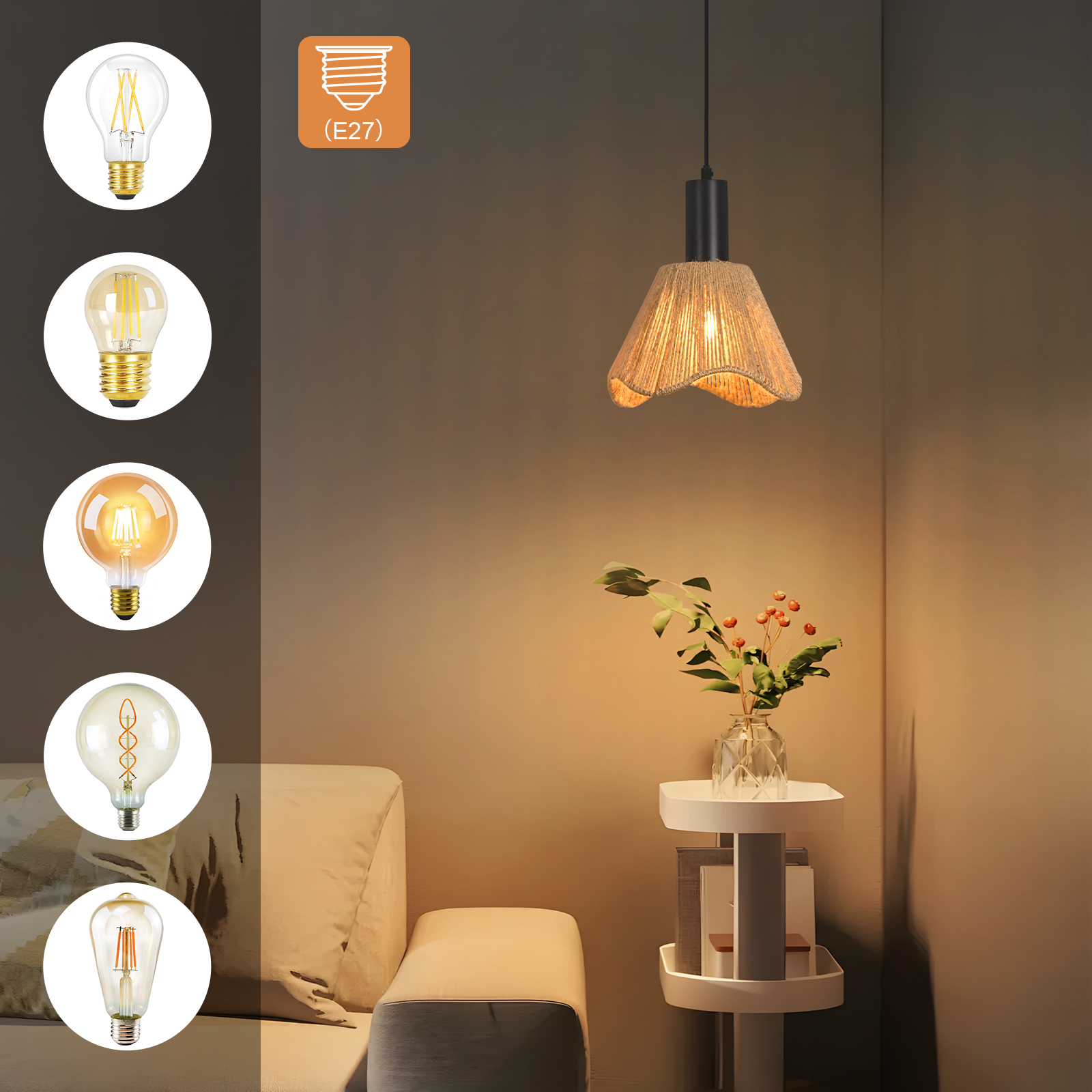 Lampada a sospensione ZMH E27 in stile vintage a 1 luce nera altezza regolabile