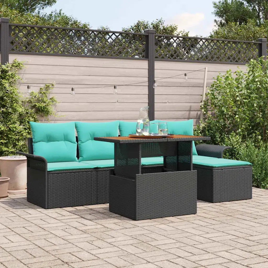 Set Divano da Giardino con cuscino 6 pcs Nero e blu 3349325