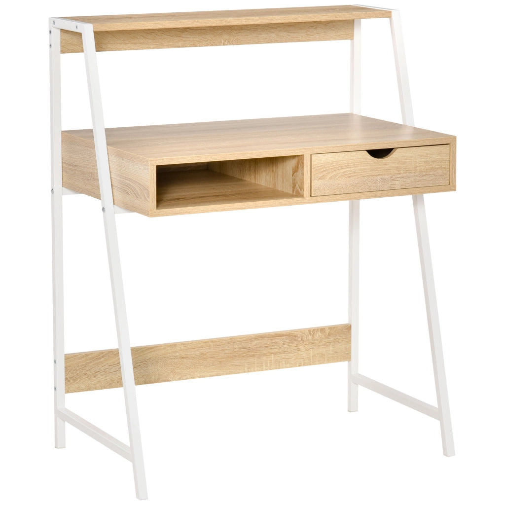 Scrivania con Cassetti e Ripiano ¨C Zephmum ¨C Bianco Rovere 90x50x75