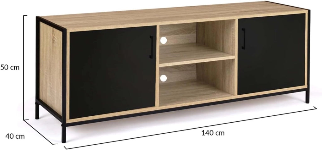 Porta TV BOSTON 140 cm a 2 ante nero di design industriale