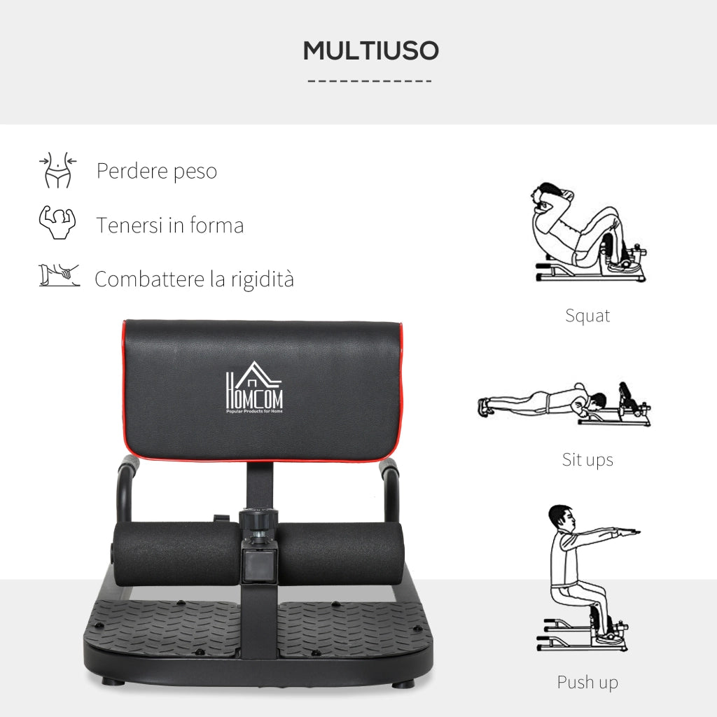 EasyComfort Macchina Squat 3 in 1, Macchina per Deep Sissy Squat Sit Up Push Up Regolabile Acciaio, Multifunzione, per Fitness, Allenamento, Leg Press, Addominali e Flessioni, Nero