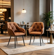 Set di 2 sedie da pranzo con braccioli in ecopelle marrone