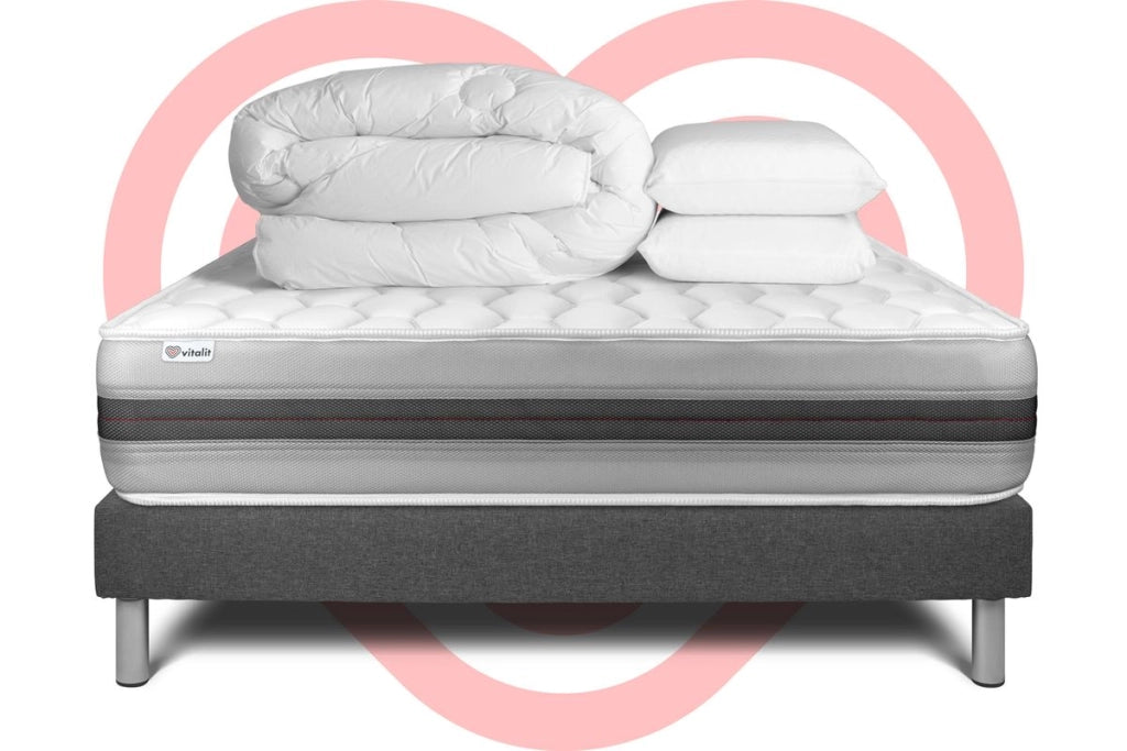 Pacchetto letto completo - Materasso 140x200cm + Box spring con doghe (in kit) + 2 cuscini + Piumino - Vitalspring Recover