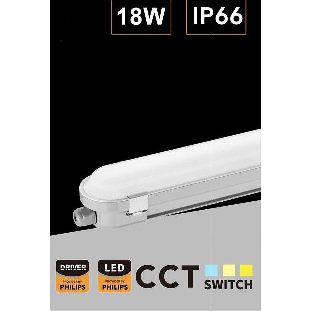 Trade Shop - Tubo Led Plafoniera Lineare Da 60cm 18watt Ip66 Cct 4000k-5000k-6500k Yl18-60-3c -
