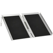 Rampa per Sedia a Rotelle Pieghevole con Guide Laterali, in Lega di Alluminio, 61x72 cm, Argento e Nero