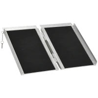 Rampa per Sedia a Rotelle Pieghevole con Guide Laterali, in Lega di Alluminio, 61x72 cm, Argento e Nero