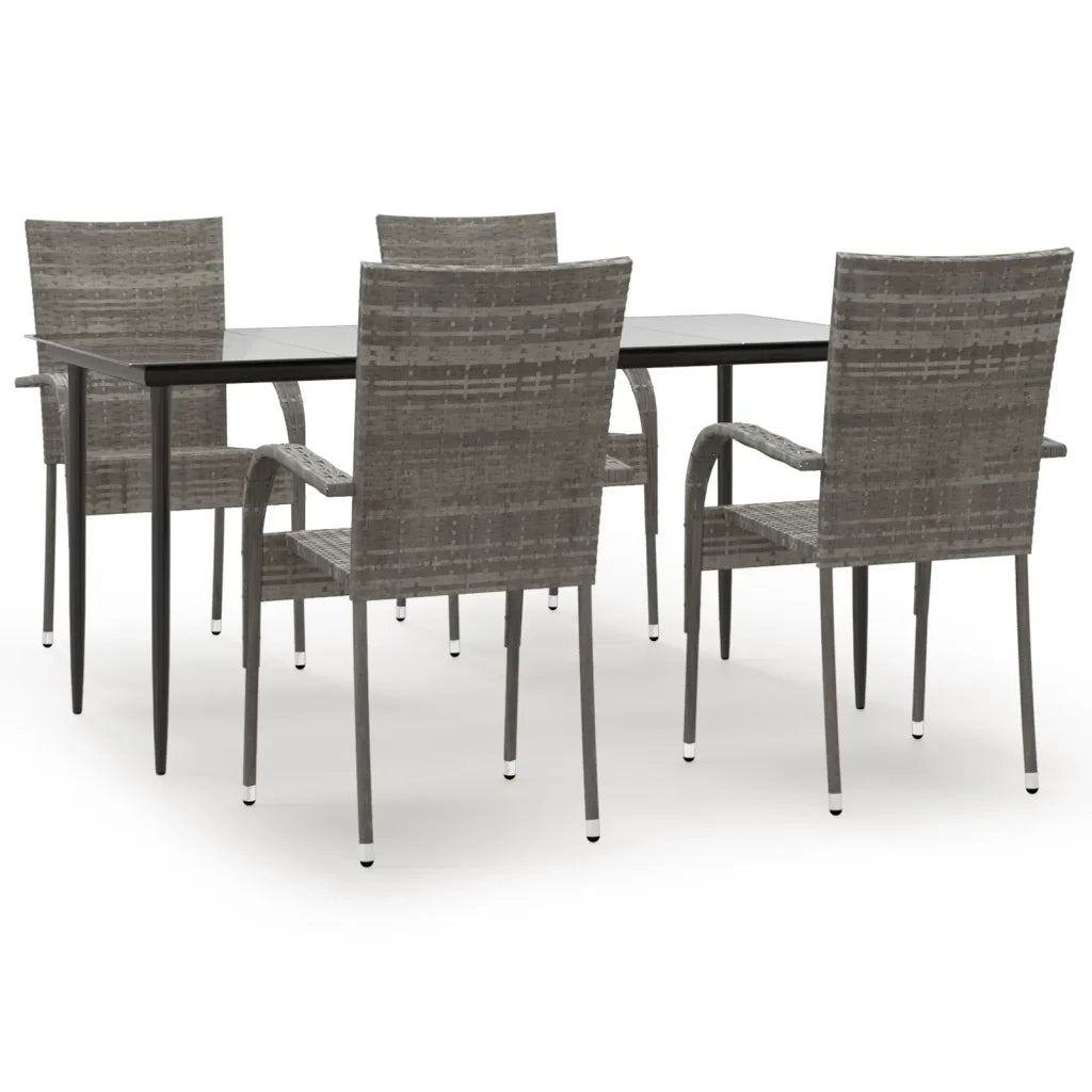 Set da Pranzo da Giardino 5 pz | Set Salotto da Giardino Grigio in Polyrattan