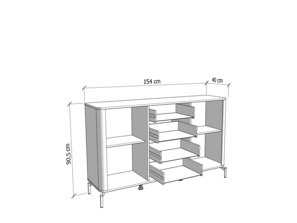 Madia Illorai, Credenza 2 Ripiani, 154x40x90.5h cm Bianco Crema