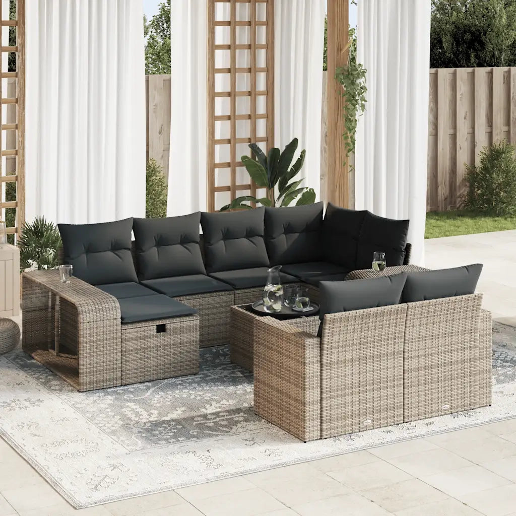 Set Divani da Giardino 11 pz con Cuscini in Polyrattan Grigio 3326074