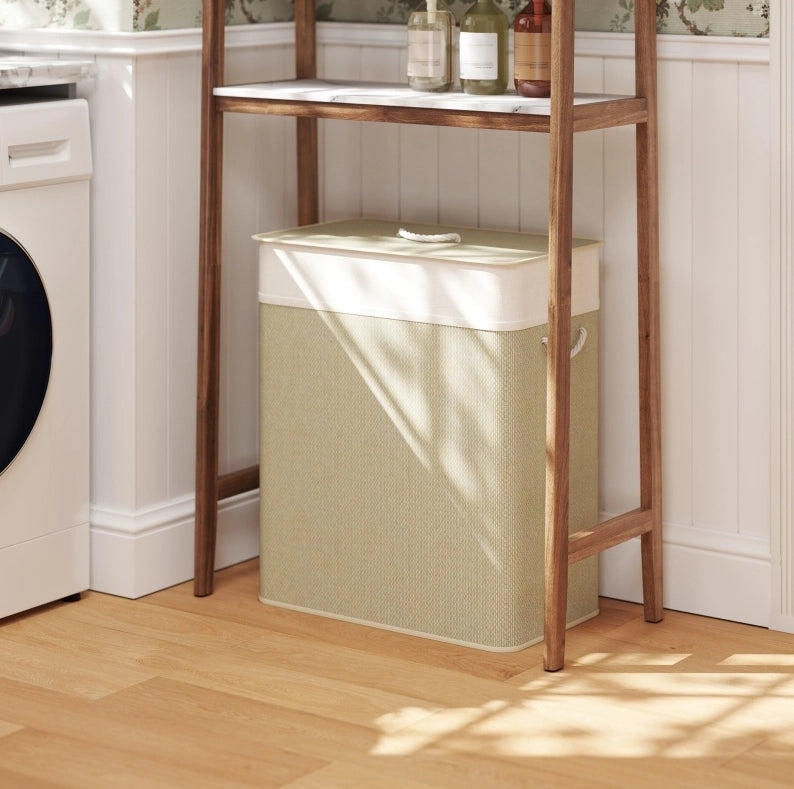 CESTO PORTABIANCHERIA 100 L in Bambù Bianco con Coperchio