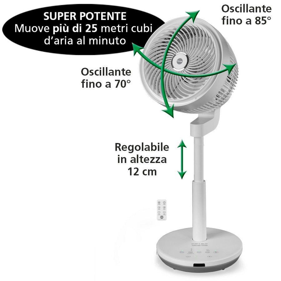 Macom enjoy & relax 992 tornado tower, ventilatore a piantana, bianco