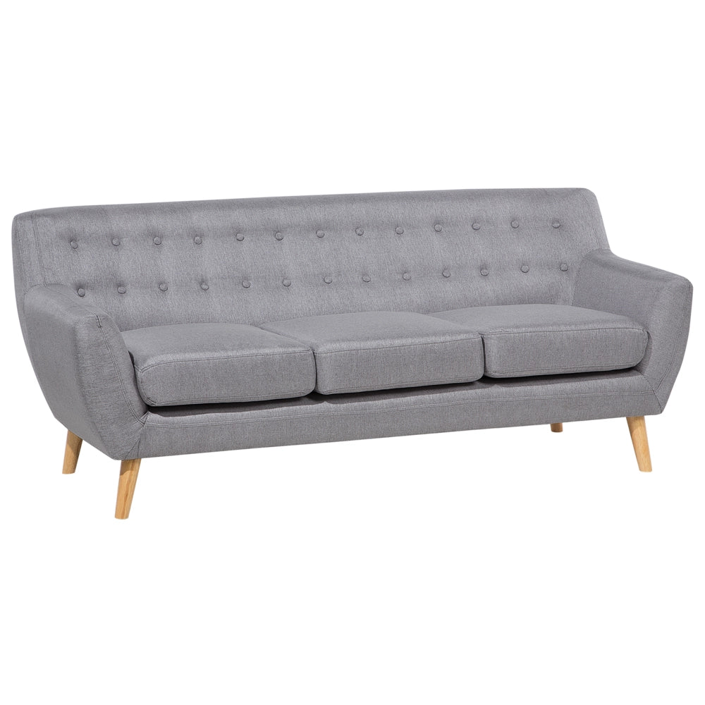 Divano a 3 posti grigio chiaro imbottito con schienale capitonnè gambe in legno chiaro spesso imbottito soggiorno minimalista scandinavo