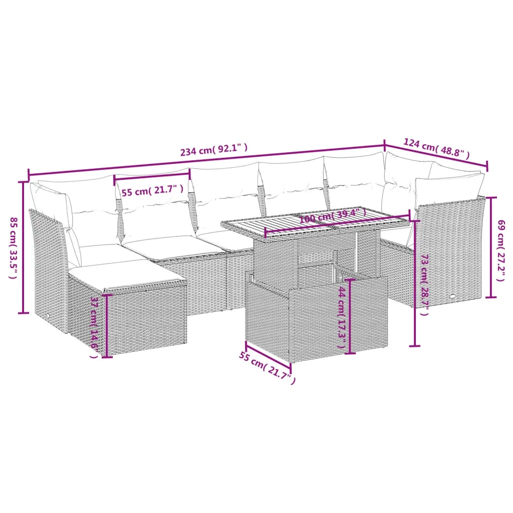 Set Divano da Giardino 8 pz con Cuscini Grigio in Polyrattan 3275489