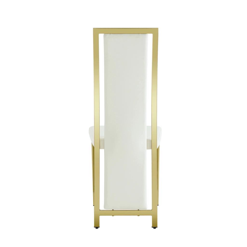 Sedie da Pranzo Set 4 Pezzi ¨C MINIMAL ¨C Ecopelle Bianca, Gambe in Metallo Dorato, 109 cm