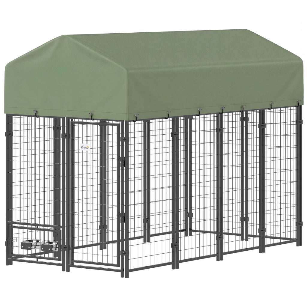 Recinto per Cani da Esterno in Acciaio con Tetto ¨C Zephmum ¨C Verde, Acciaio
