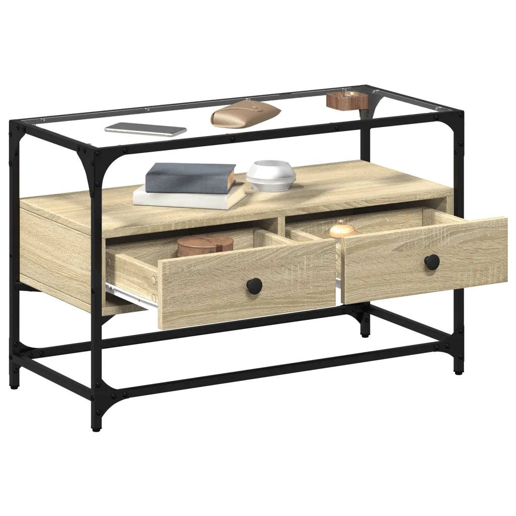 Mobile TV Piano-Credenza per TV-Console TV Vetro Rovere Sonoma 80x35x51 Legno Multistrato