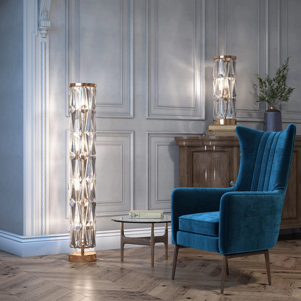 Maytoni lampada da terra contemporanea Puntes 8 luci E14 oro acciaio cristallo