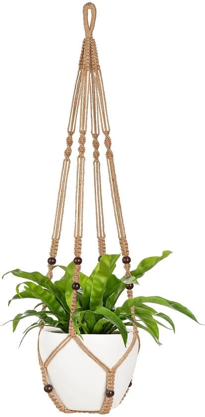 Porta piante 43 pollici con corda macramé Grande per vasi fino a 12 pollici Porta piante con catenina in legno lunga per decorazione interna ed esterna senza spilli Porta piante con maniglie in legno per decorazione boho, marrone