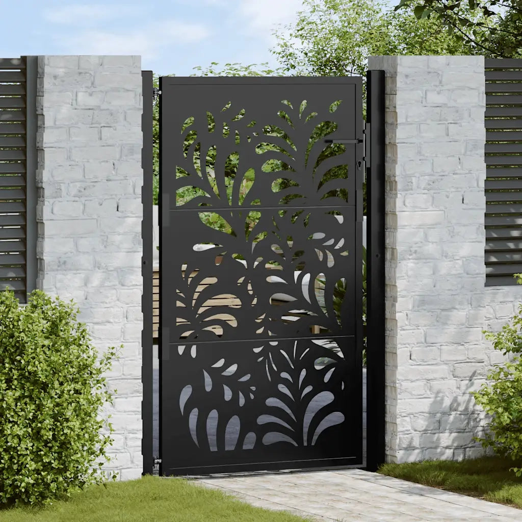 vidaXL Cancello Giardino Nero 105x155 cm in Acciaio Design Ondulato