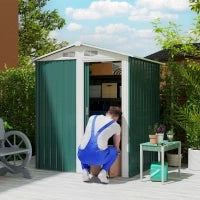 Casetta da Giardino Porta Attrezzi in Acciaio con Tetto Inclinato e 4 Prese d'Aria, 152x132x188 cm, Verde
