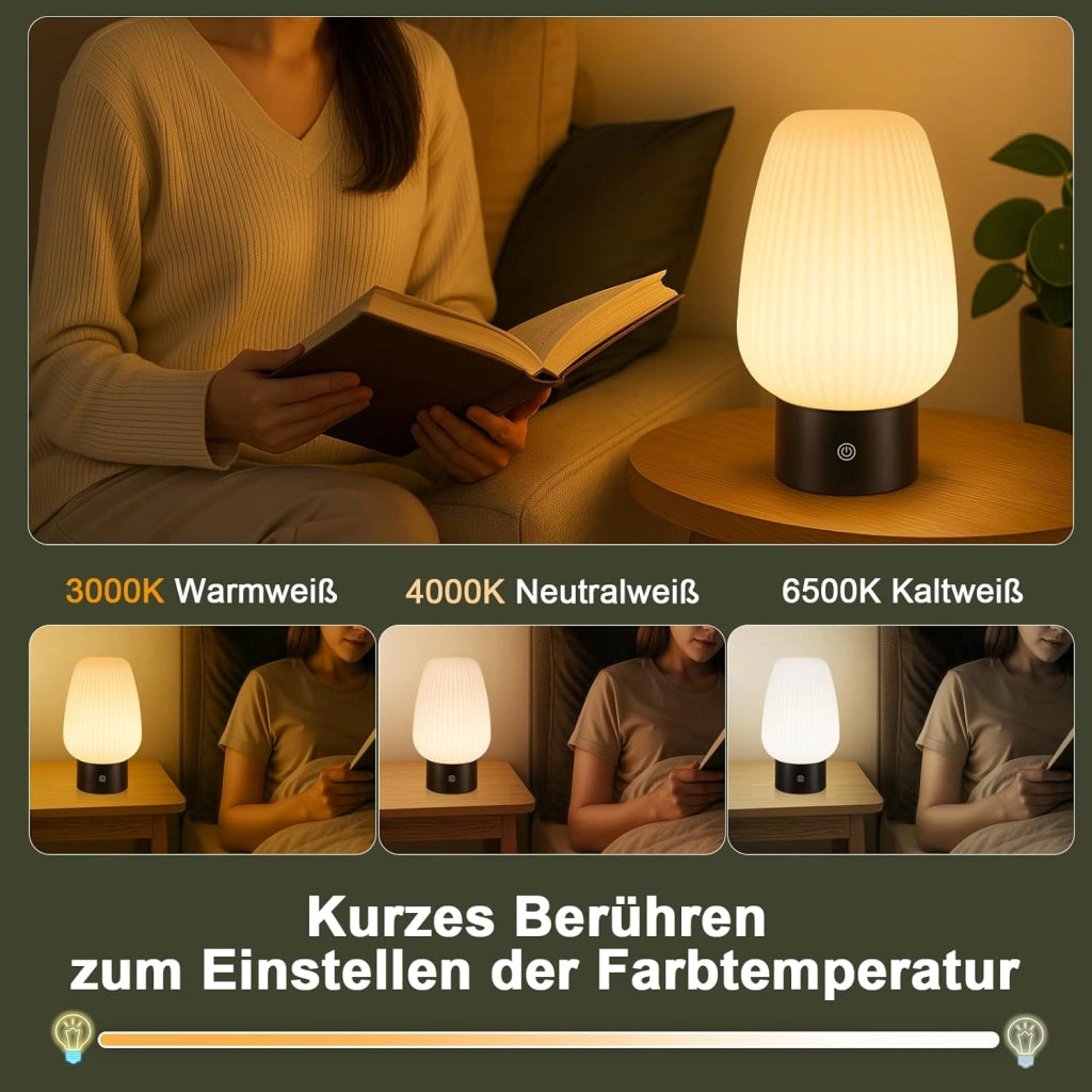 ZMH Lampada da tavolo LED bianca wireless touch dimmerabile ricaricabile per camera letto comodino